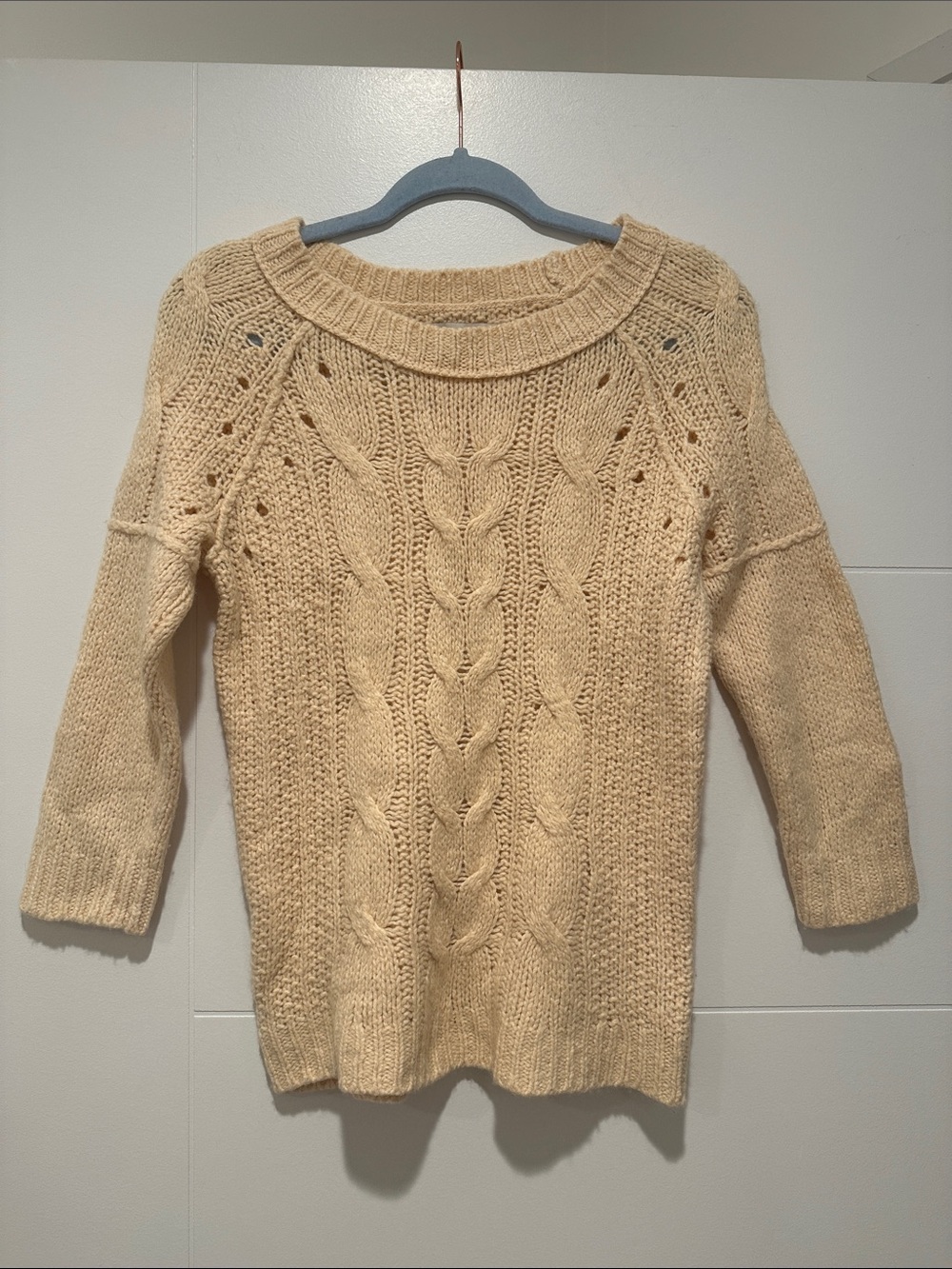LOFT Cream Cable-Knit Crewneck Sweater